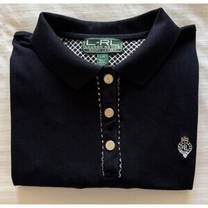 L-R-L Lauren Active Women's 1/4 Snap S/SPolo Shirt Black LGE NWOT